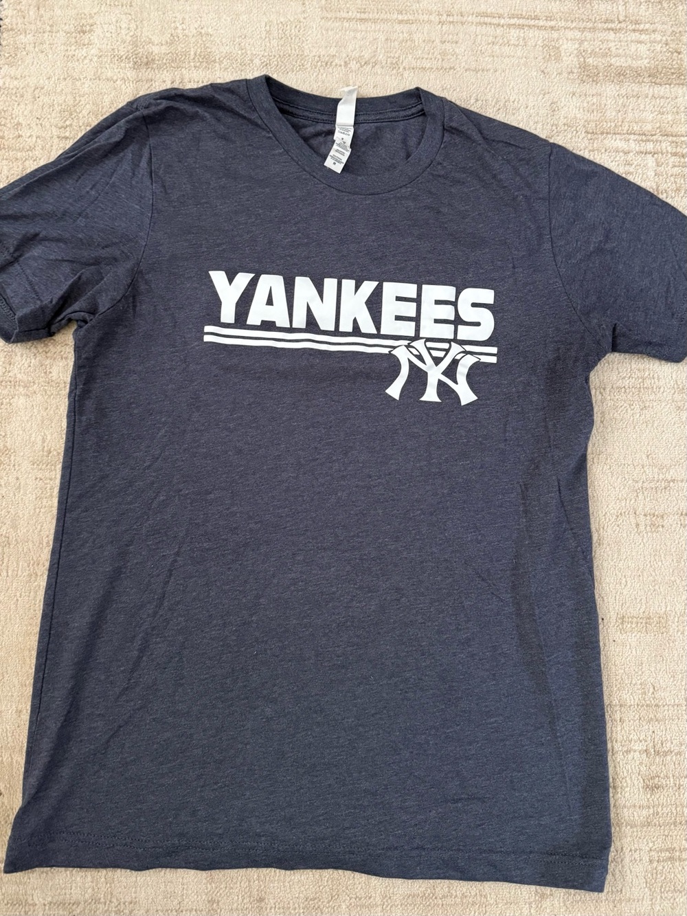 Yankees Bella Canvas Heather Navy Crewneck Tee with White Tag
